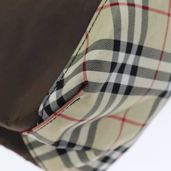 Burberrys Nova Check Blue Label Hand Bag Nylon Brown Beige Auth yb564 - Picture 16 of 16